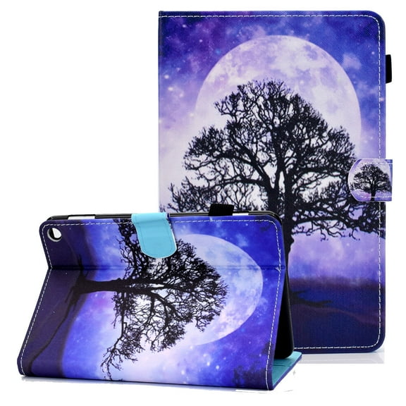 Fire HD 10 & Fire HD 10 Plus (11th Generation, 2021 Release), Allytech Smart Folio Anti-Slip Stand Protective Auto Wake Sleep Pencil Holder/Card Slot Case for All-New Fire HD 10.1", Moon Tree