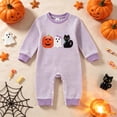 thumbnail image 2 of larppty Newborn Baby Girl Halloween Outfit Waffle Pumpkin Ghost Jumpsuit | Long Sleeve One Piece Jumpsuit, Baby Girl Halloween Romper, Infant Girl Halloween Pumpkin Cat Outfit, Fall Winter Clothes, 2 of 7