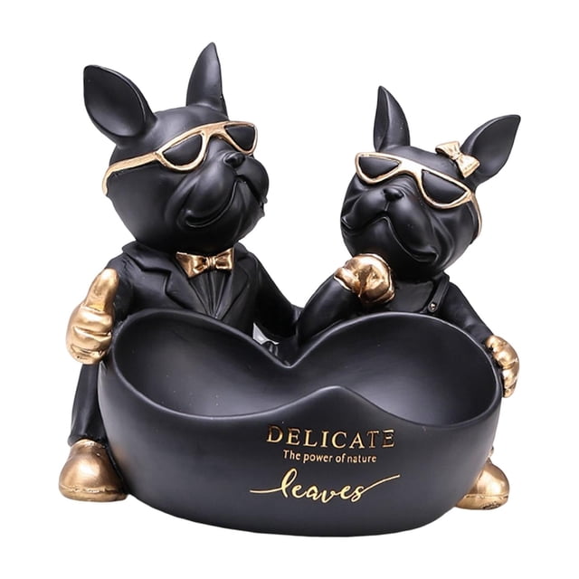 Escultura de almacenamiento para parejas, soporte para joyas, pendientes, regalo para amantes de los perros, figura de animal Negro