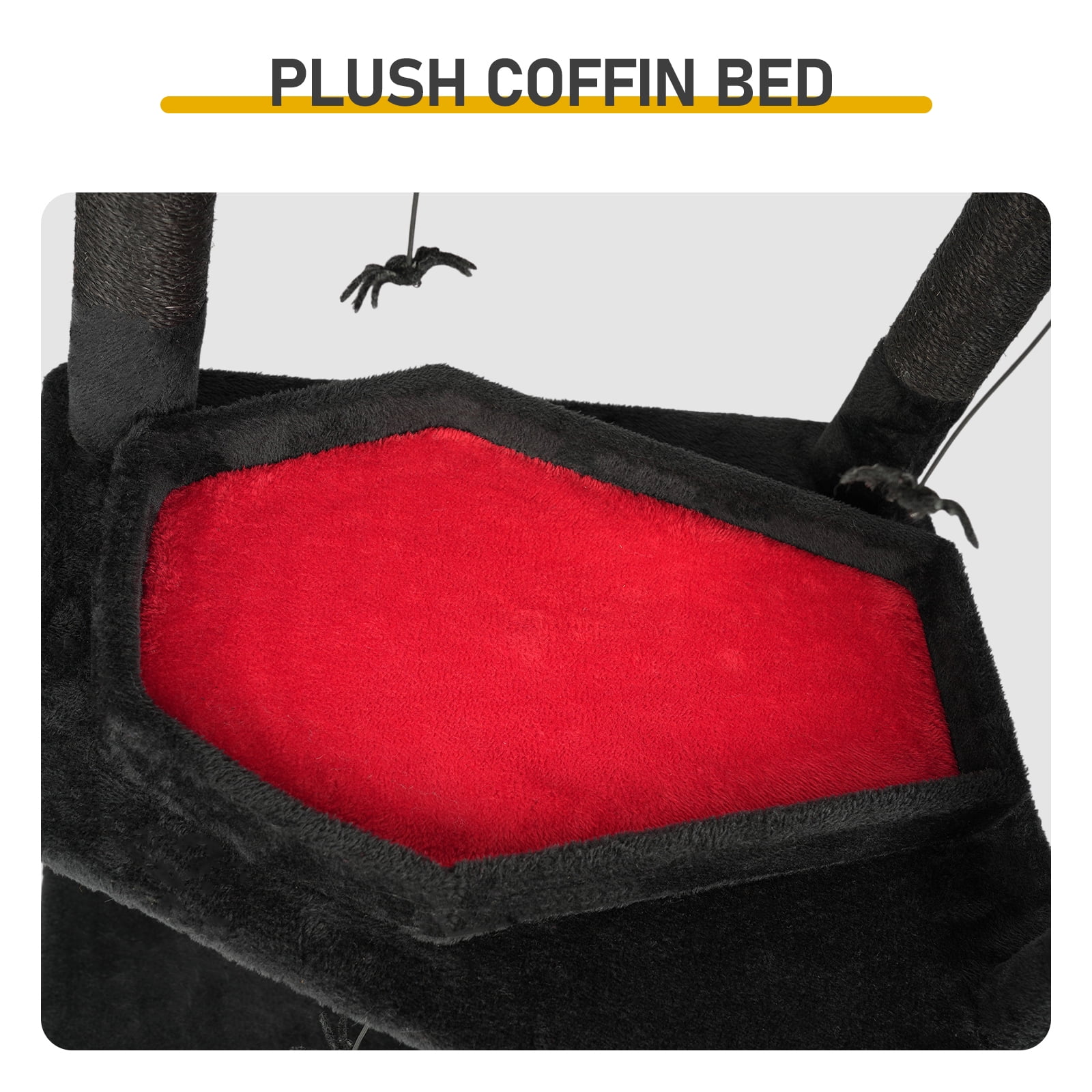 Gothic Red & Black Cat Tree with Coffin Bed & Bat Design