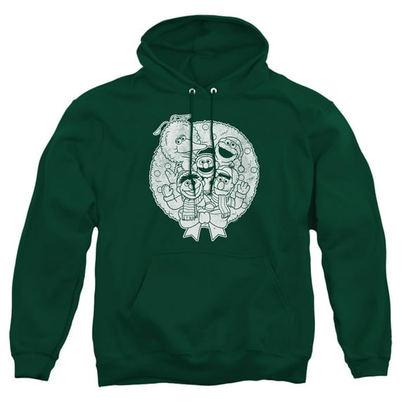 Sesame Street Vintage Christmas Wreath Adult Pull-Over Hoodie, Hunter Green, 3X-Large