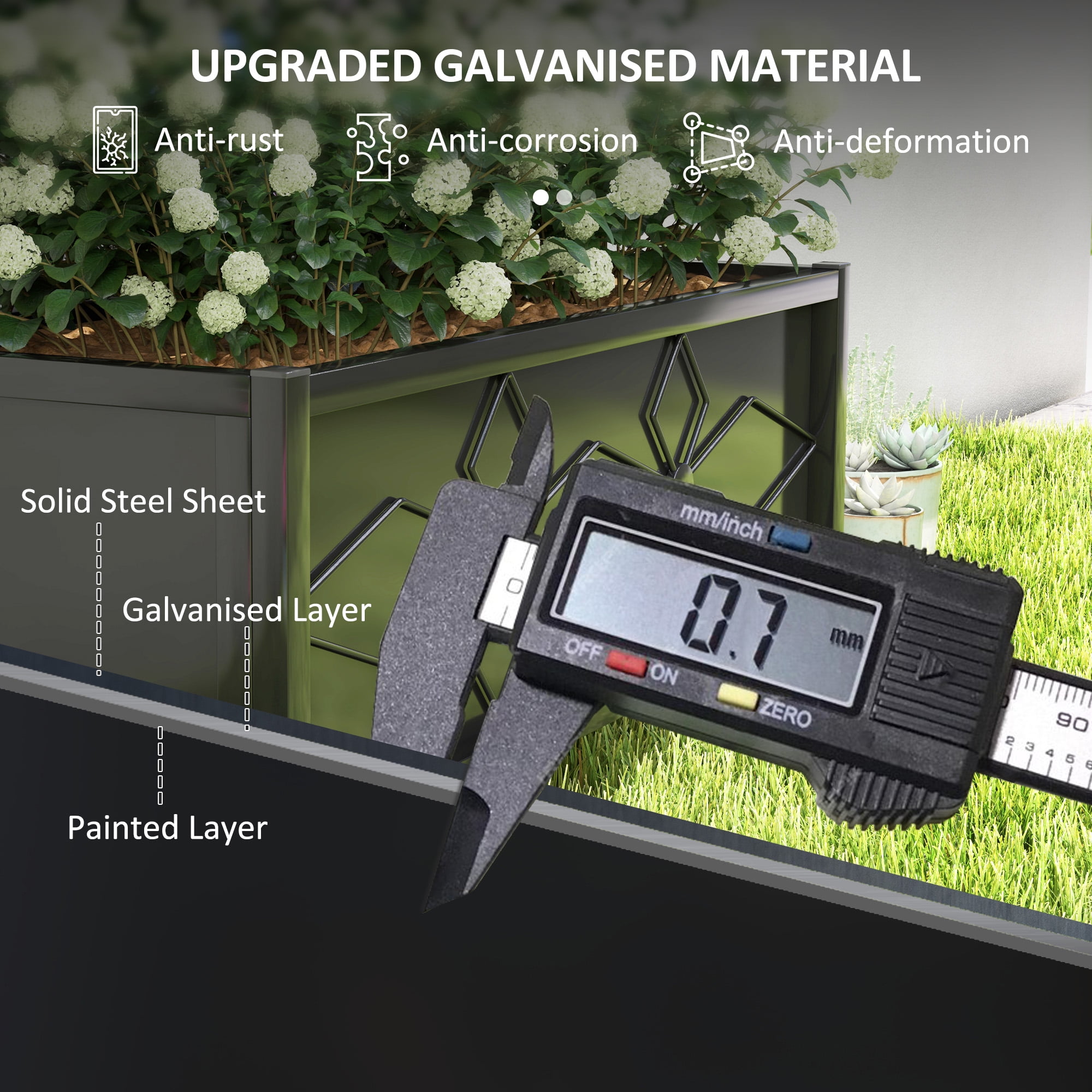 Garden Bed, Outdoor Planter Box Galvanized Raised Garden Bed with Trellis for Climbing Vines