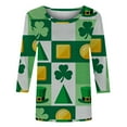 thumbnail image 5 of LEKWK St Patricks Day Shirt Beer Mug Irish Harp Argyle Round Neck 3/4 Sleeve Casual Tops Green Diamond Pattern Pub Party Tee, 5 of 8