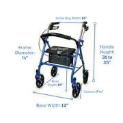 McKesson Rollator Walker for Seniors with Seat, Wheels - Blue, 300 lbs Capacity, 1 Ct