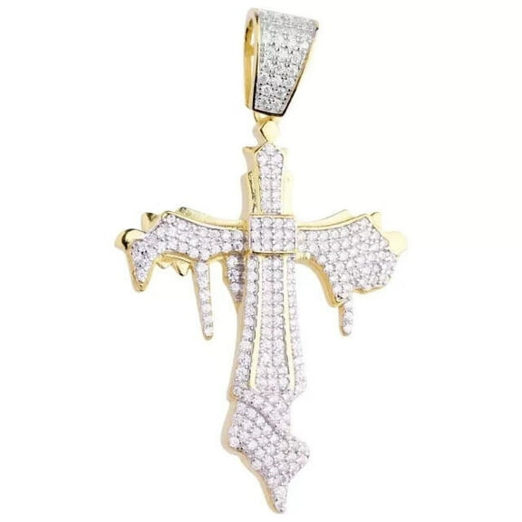 2.30Ct Round Cut Real Moissanite Men's Cross Pendant Charm 14K Yellow Gold Plated