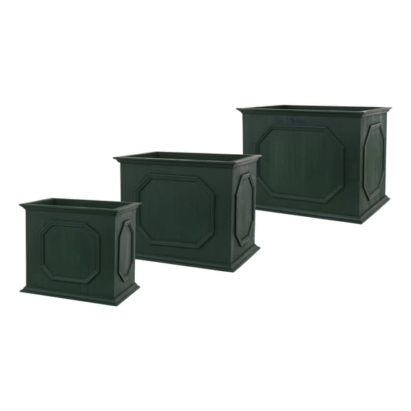 Melrose International Green Wood Rectangle Platner Box (Set of 3)