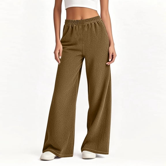 Jeans for Women High Waisted Wide Leg Womens Jeans with Pockets Elastic Waist Pull On Denim-Like Pants Brown L