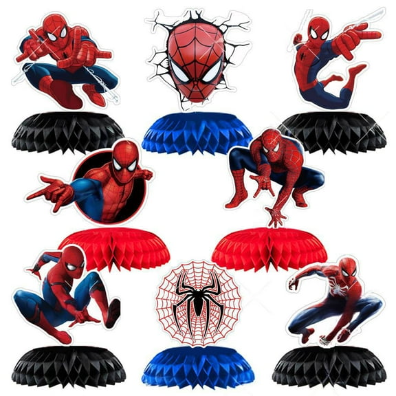 8 Pieces Spiderman Table Decorations Honeycomb Centerpieces for Tables 3D Superhero Theme Decorations for Party Honeycomb Table Decors Decors for Birthday Favors Supplies