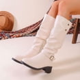 thumbnail image 6 of BRGZLK Women Knee High Slouch Boots Winter Solid Color Round Toe Side Zipper Chunky Heel Buckled Decor Mid-calf Boots for Out Going White 37, 6 of 9