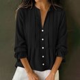 thumbnail image 2 of Tops de Manga Larga de las Mujeres de Color Sólido Casual con Detalle Del Botón Plisado, Blusa de Lino con Cuello en V para el Otoño Diario, 2 of 9