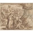 thumbnail image 2 of Adam van Noort 14x12 Gold Ornate Wood Frame and Double Matted Museum Art Print Titled - Aaron and Nadab Taking Leave of Elisheba, with the Israelites Camped Before Mount Sinai and Moses Asce, 2 of 4