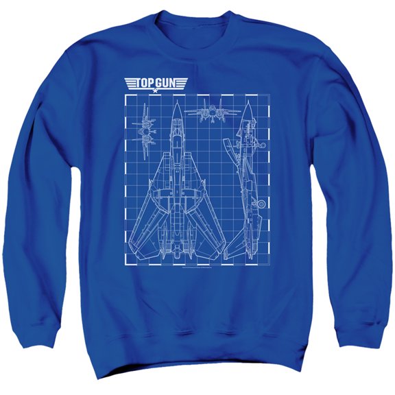 Top Gun Schematic Unisex Adult Crewneck Sweatshirt for Men and Women, Royal Blue, Large