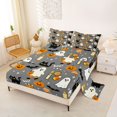 thumbnail image 2 of Feelyou Cute Halloween Ghost Bed Sheets, Cartoon Cat Bat Full Size Sheets, Gray Orange, 4-Piece, 1 Flat Sheet, 1 Fitted Sheet and 2 Pillowcases, 2 of 5