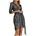 thumbnail image 7 of BLTIBY 2025 Women Sequin Dress Solid Color V Neck Sparkly Glitter Spaghetti Strap Sleeveless Short Party Night Out Club Fashion Dress Black S, 7 of 7
