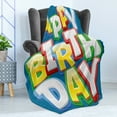 thumbnail image 4 of Birthday Party Soft Flannel Fleece Blanket, Rainbow Colored Happy Birthday Words Typography on Blue Color Backdrop Print, Cozy Plush for Indoor and Outdoor Use, 50" x 70", Multicolor, by Ambesonne, 4 of 5