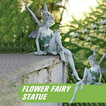 SHAPERME 1X Garden Fairy Statue Sitting Resin Craft Ornament Yard Decor Landscaping