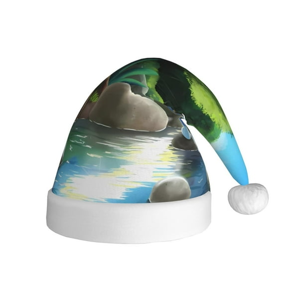 Gokiu Bluey Santa Hat Christmas Hats for Adults Holiday Unisex Plush Beanie for Xmas New Year Party Headwear