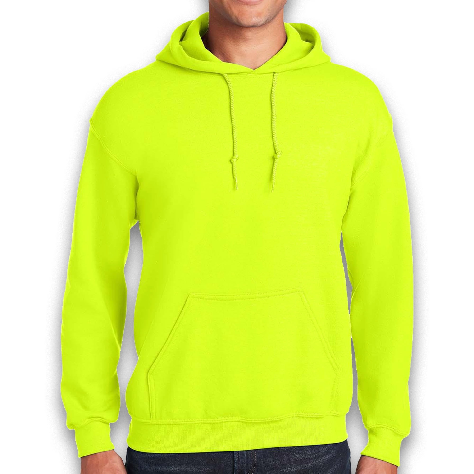 Gildan High Visibility Hooded Sweatshirt - 18500 Safety Green for Men | Hi Vis Fleece Heavy Blend Hoodies, 8oz, 50/50 Cotton/Polyester, 2 Pack, Size - L