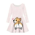 thumbnail image 4 of Suhoaziia Pink Winter Dresses for Kids Girls Size 5-6 Years Cartoon Kitten Print A-Line Dress Elastic Round Neck Playwear Winter School Preppy Jumpskirt with Sleeves, 4 of 7