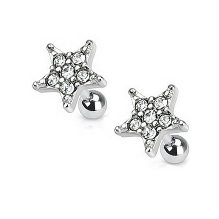 - Silver Star Barbell Piercing (316L Surgical Steel) (18 G) Clear Diamond