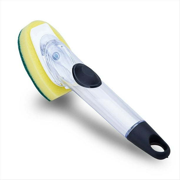 Cepillo Automático de Llenado de Líquidos Tipo Empuje, Cepillo de Limpieza Fácil, Cepillo de Esponja para Platos, Cepillo para Ollas con .