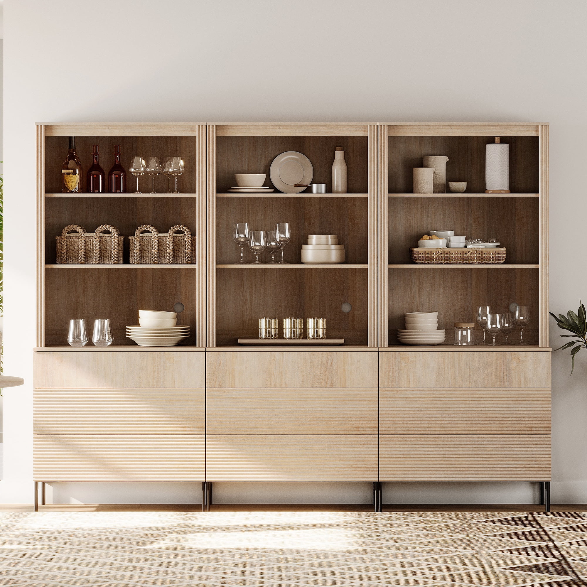 4-In-1 71"H Tall Kitchen Pantry Storage Cabinet,Large Mid-Century Modern Sideboard Buffet Cabinet Set Of 4 With Drawers And Shelves For Kitchen