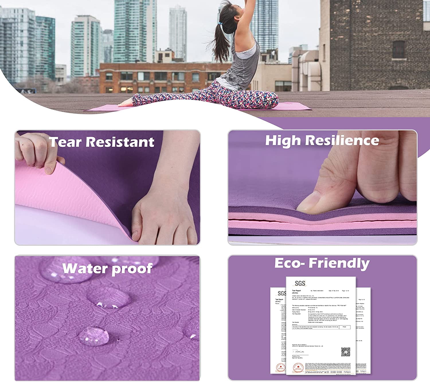 UMINEUX Extra Wide Yoga Mat 1/4" Thickness TPE Yoga Mats Non Slip, Purple