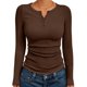 thumbnail image 1 of Camisetas de Larga para Mujer, Estilo Henley, Informales, para Otoño Tops Ajustados, Camisetas Básicas de Canalé Marrón M, 1 of 8