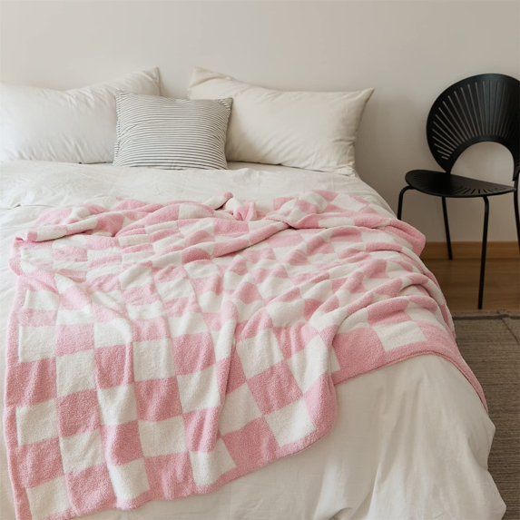 Throw Blankets Checkerboard Grid Chessboard Gingham Warmer Comfort Reversible Long Shaggy Cozy Decor for Home Bed Couch