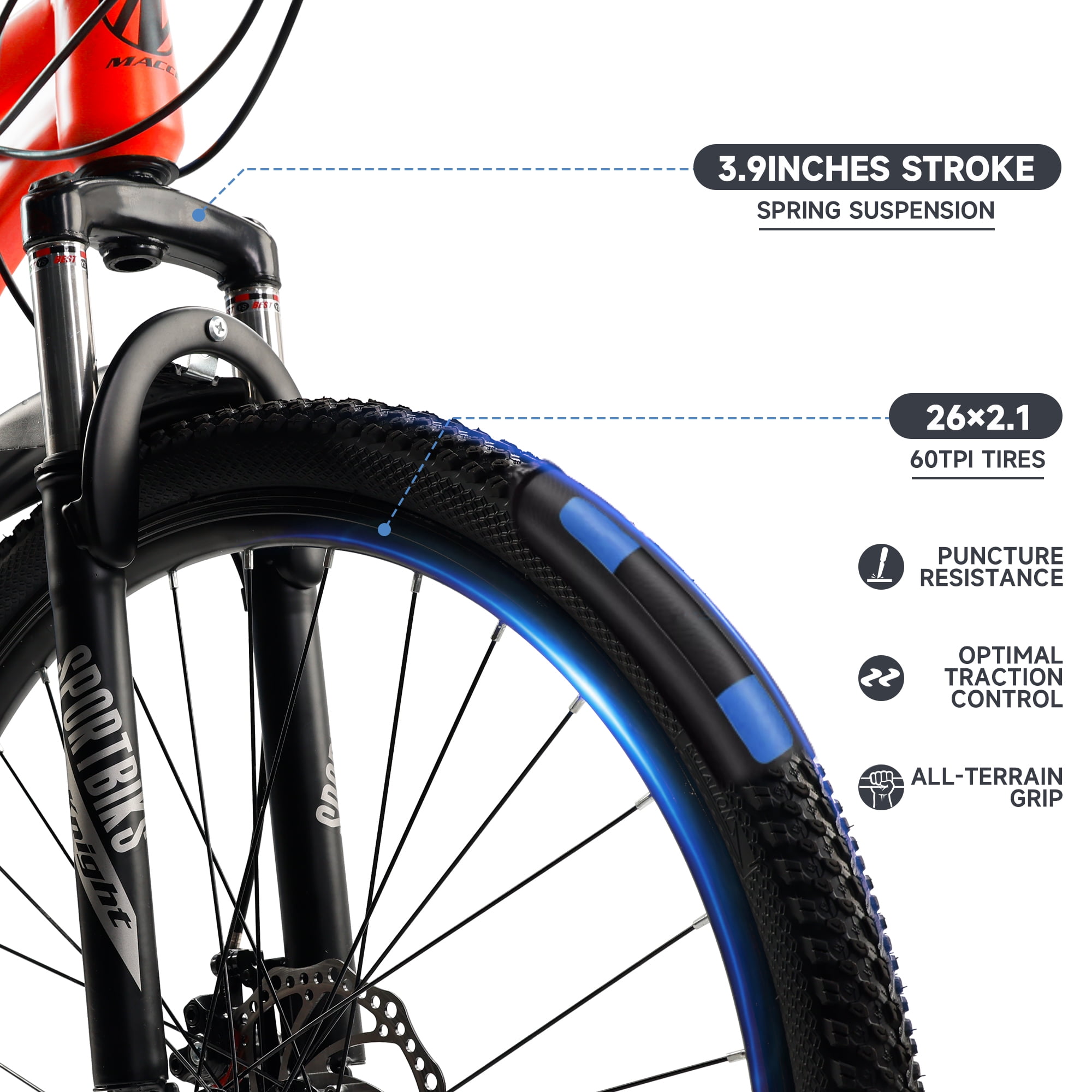 26 Inch Mountain Bike for Adult, 27-Speed Front Suspension High-Carbon Steel MTB Bicycle, Dual Disc Brake Bikes for Men Women, Silver, Blue, Gray and Red