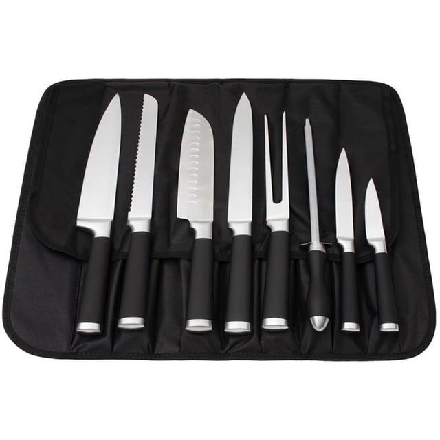 Pemberly Row Contemporary Chef Knife 9 Piece Set In Carry Bag