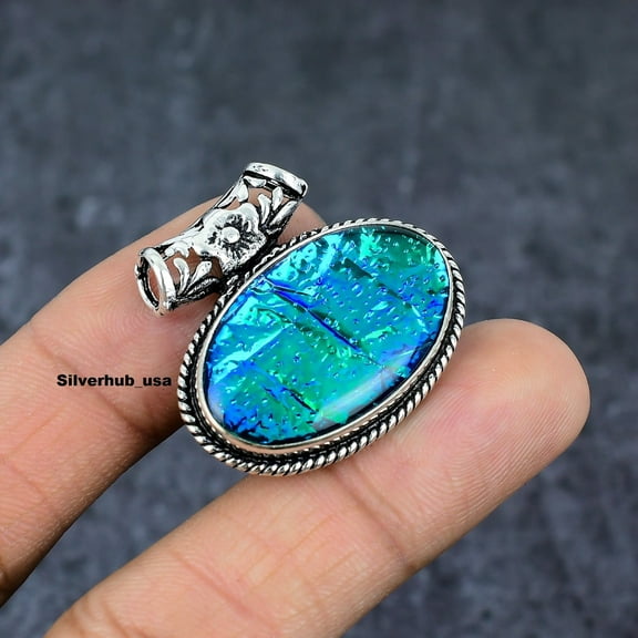 Adidev 30 Carat Australian Opal Gemstone Oval Shape BlueColor 925 Sterling Silver Plated Pendant for Women