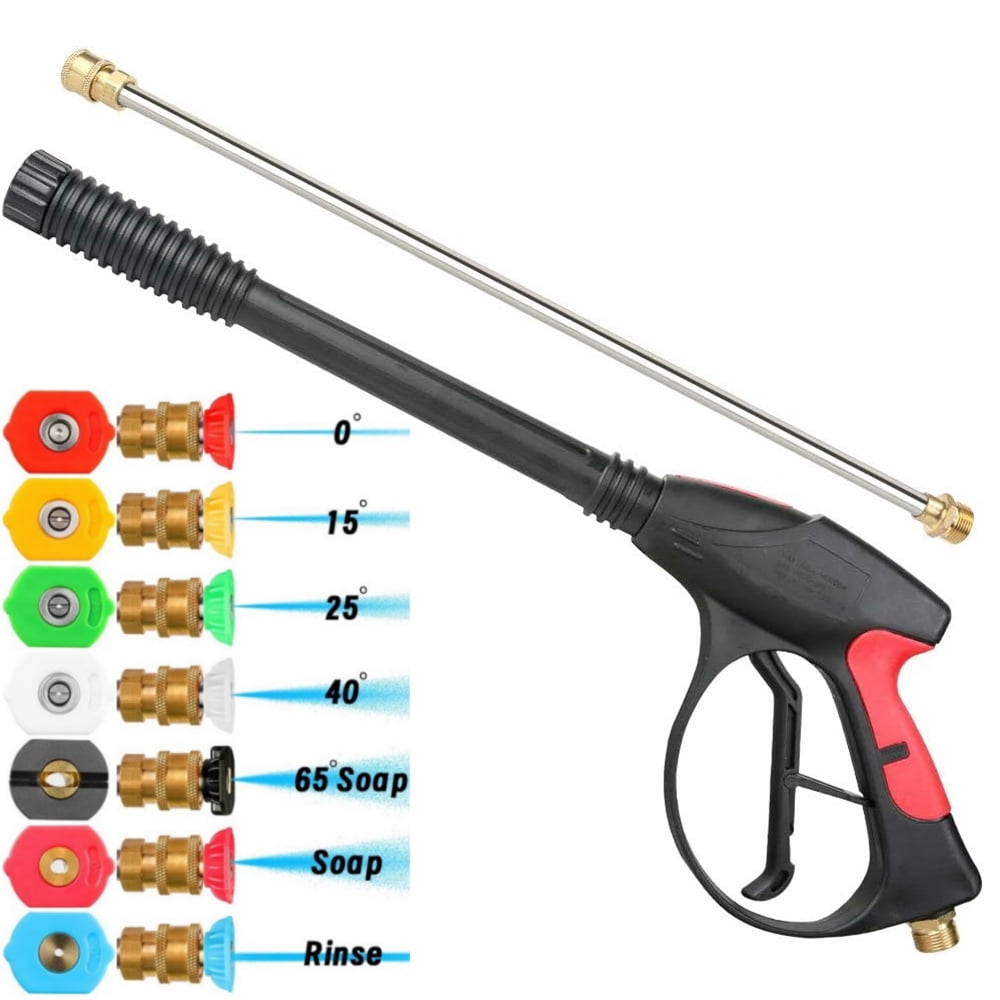 4000PSI Pressure Washer Gun with Extension Wand, High Power Washer Handle with M22-14mm, Car Wash Spray Gun +Extension Tube+7 Nozzle Kit