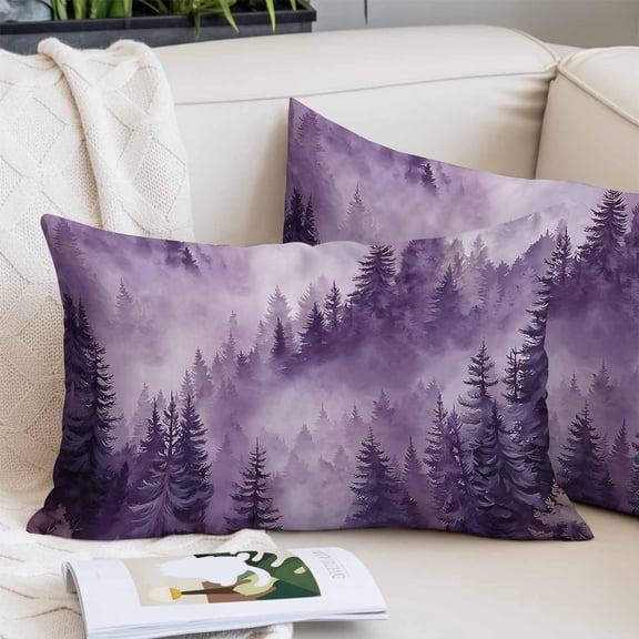 Purple Mountain Pillow Covers 16"x24", Misty Forest Nature Woodland Pine Tree Landscape Soft Brushed Microfiber Breathable Throw Pillow Covers, Pillowcase with Zipper for Couch Sofa Bedroom