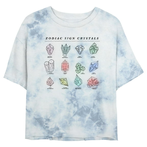 Junior's Lost Gods Zodiac Sign Birthstones Graphic Crop T-Shirt White/Blue Large