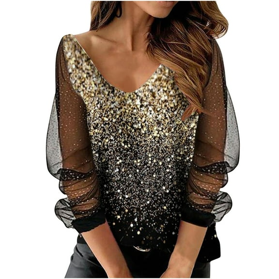 Samickarr Summer Savings Clearance Plus Size Summer Tops For Women Tops Dressy Casual Tunic Tops To Wear With Leggings Women Print Mesh Long Sleeve V-neck Blouse Pullover Tunic Tops Shirt