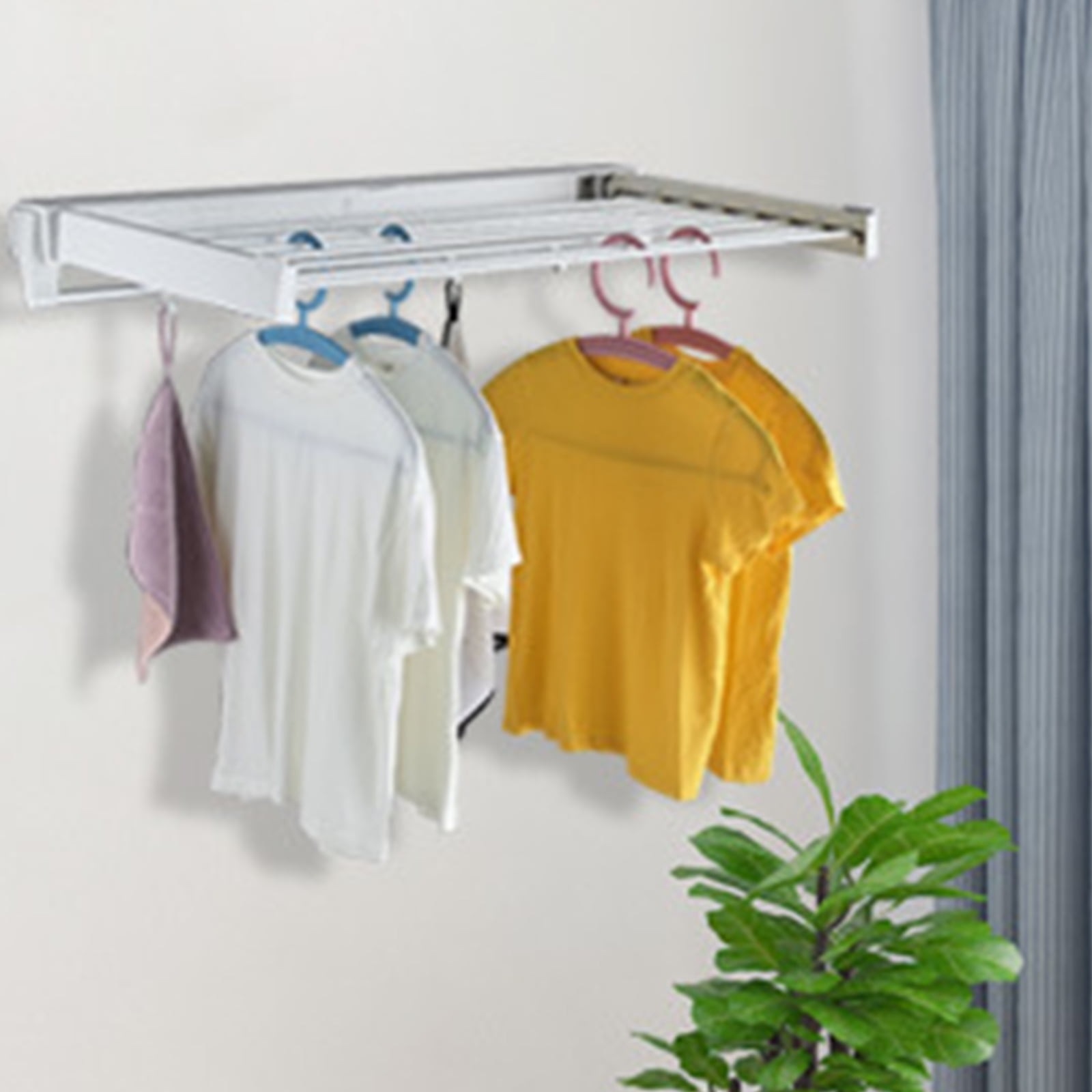 MISSMIN 2 Pack Retractable Clothes Rack - Wall Mounted Folding Clothes  Hanger Drying Rack for Laundry Room Closet Storage Organization, (Silver)
