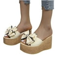 thumbnail image 4 of HAOTAGS Women's Summer Dressy Wedge Sandals Slide Sandals Platform Bowknot Breathable Open Toe Shoes for Beach Beige Size 7.5, 4 of 5