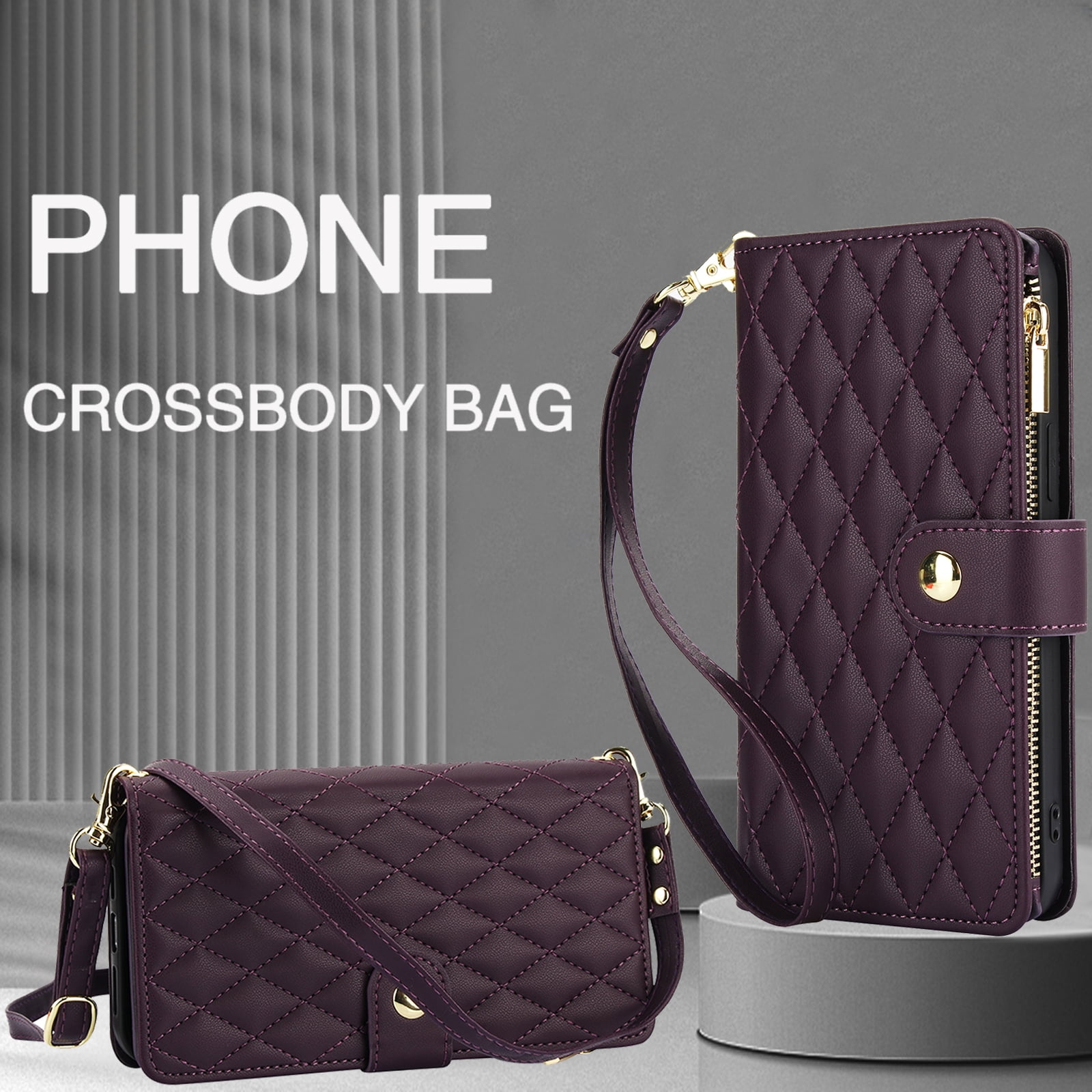 Phone Case for Apple iPhone 14 Plus, Premium iPhone 14 Plus Case with Wallet, Card Holder, Coin Zipper Pocket Shockproof Flip Cover Stand with Wrist Strap & Detachable Shoulder Strap,Darkpurple