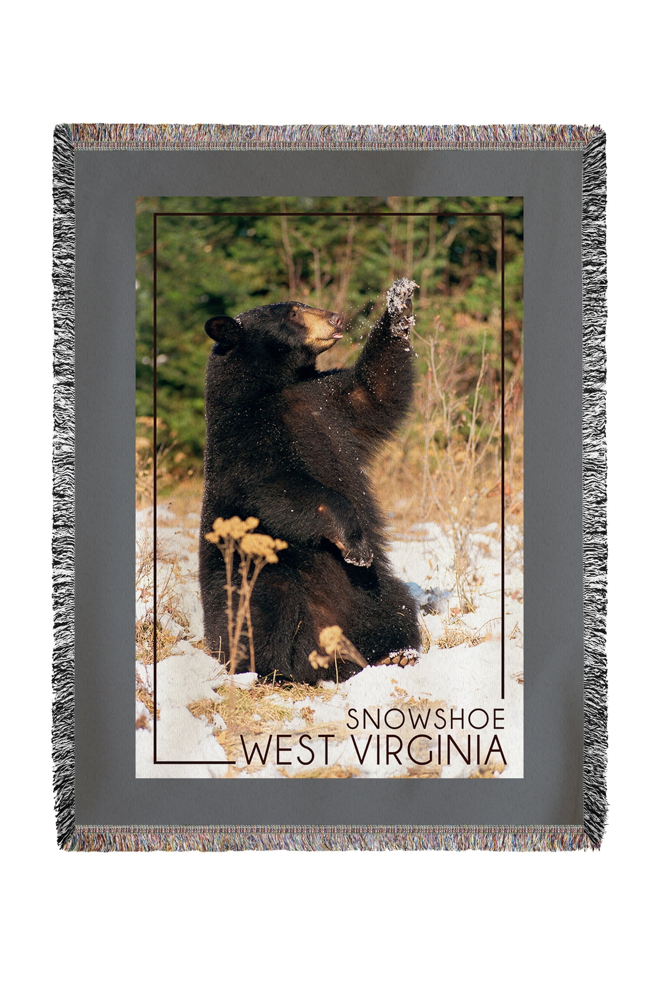 Snowshoe, West Virginia Bear Playing with Snow Lantern Press Photography (60x80 Woven Chenille Yarn Blanket) by Lantern Press