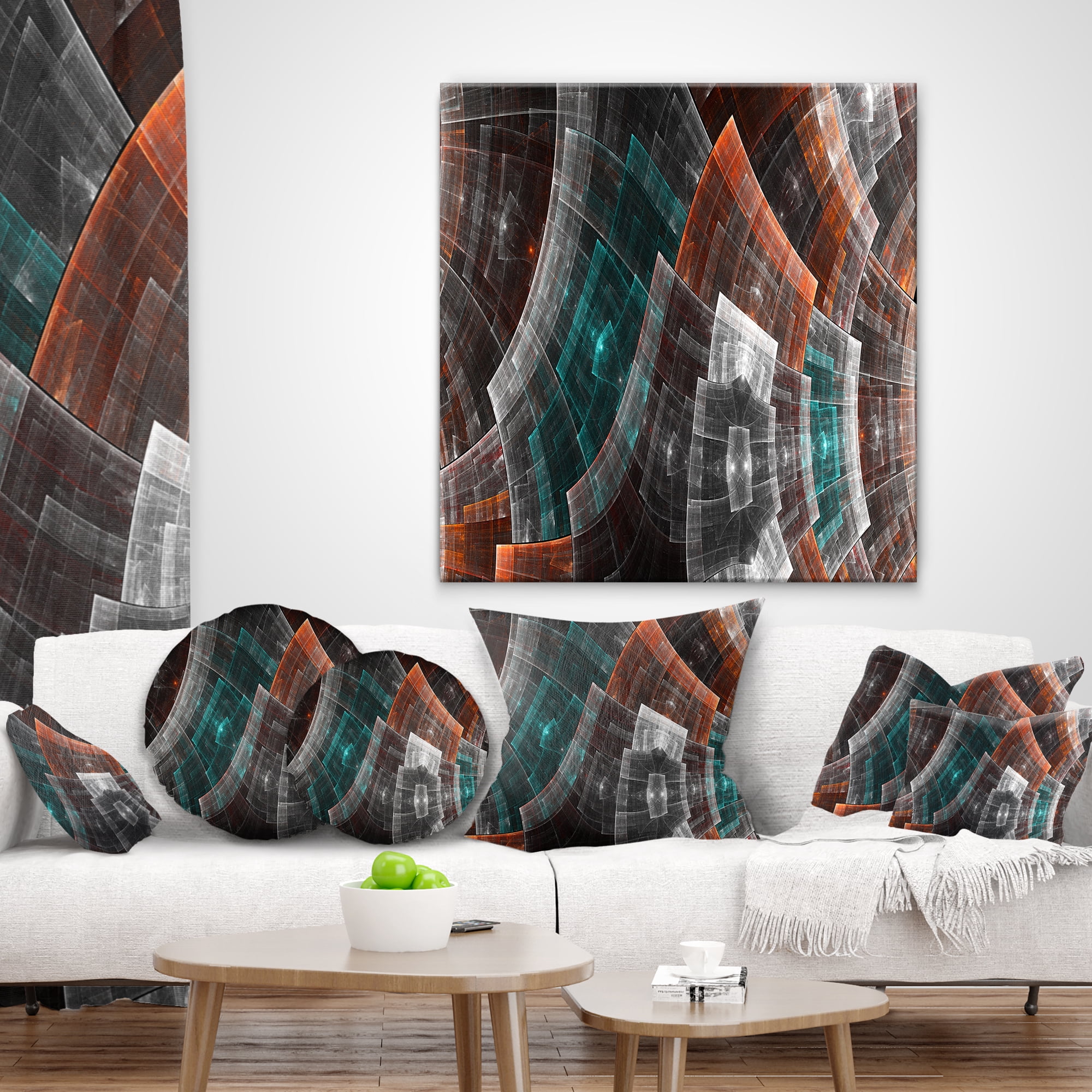 Designart 18" x 18" Abstract Brown Fractal Polyester Throw Pillow