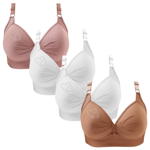 ylioge Womens Bras Plus Size XS-4XL 4 Pack No Underwire Push Up Bralettes Breathable Support Underwear Multipack Full Coverage Nylon Bra