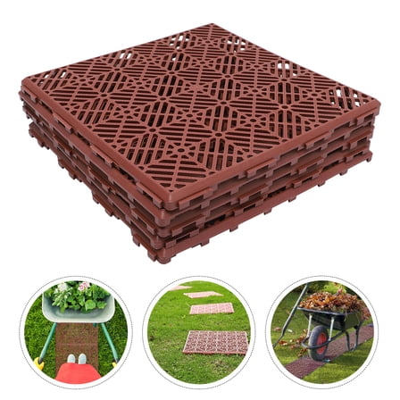 CRILSTYLEO 5Pcs Non Slip Garden Floor Mats Light Brown Plastic Tiles Easy Snap Install