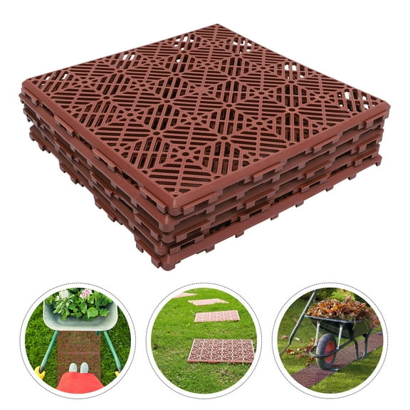 CRILSTYLEO 5Pcs Non Slip Garden Floor Mats Light Brown Plastic Tiles Easy Snap Install