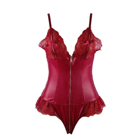 

Seyurigaoka Women Open Crotch Romper Lingerie Floral Hollowed Out Jumpsuit