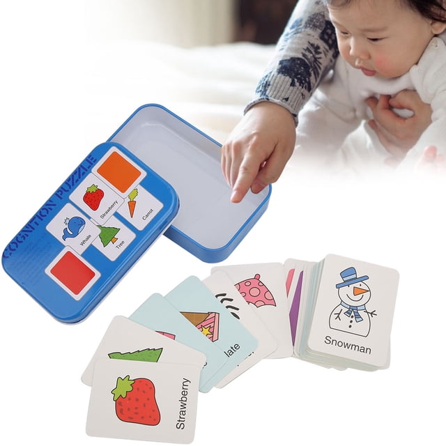 Cognitive Card Toy, Vivid Cartoon Pattern Safe Durable Paper Material Educational Card For Gift Green 30pcs Card,Blue 30pcs Card,Pink 56pcs Card