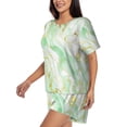 thumbnail image 2 of Fotbe Green And Gold Abstract Marble Print Pajama Set for Women 2 Piece Loungewear Short Sleeve Tops and Shorts Set Soft Sleepwear-4X-Large, 2 of 7