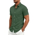 thumbnail image 4 of WIZUTIZ Men's Casual Button Up Shirt Solid Color Short Sleeve Lapel Polyester Spandex Stretch Business Summer Top for Office Daily Outdoor Wear Mens Fashion, 4 of 8