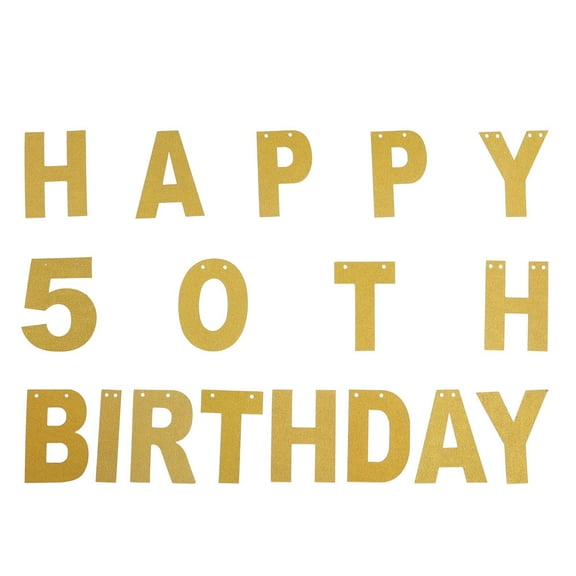 WHAMVOX 5M Happy 50th Birthday Glitter Golden Garland Bunting Banners for Birthday Decoration