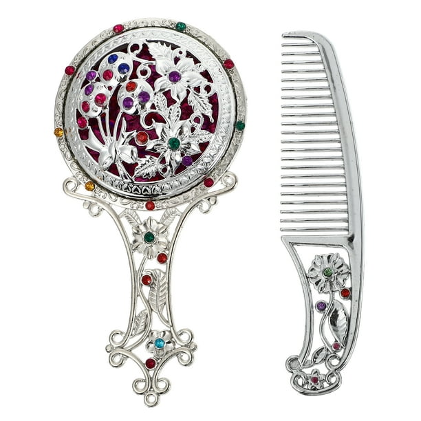 EeaseMX 1 juego de espejo de maquillaje portátil, mini espejo de tocador con peine, espejo elegante